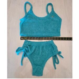 PlayBoy x Yandy Turquoise Fuzzy Top And Bottoms Size S/M